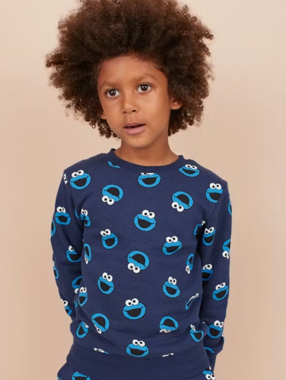 H&M Navy Sweatshirt with Bright Blue Cookie Monster Faces